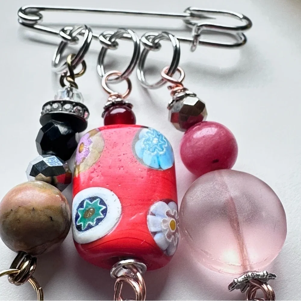 Artisan Glass Bead Brooch | Hand Crafted | Dangle Charm |  Pin Wire-Wrapped OOAK